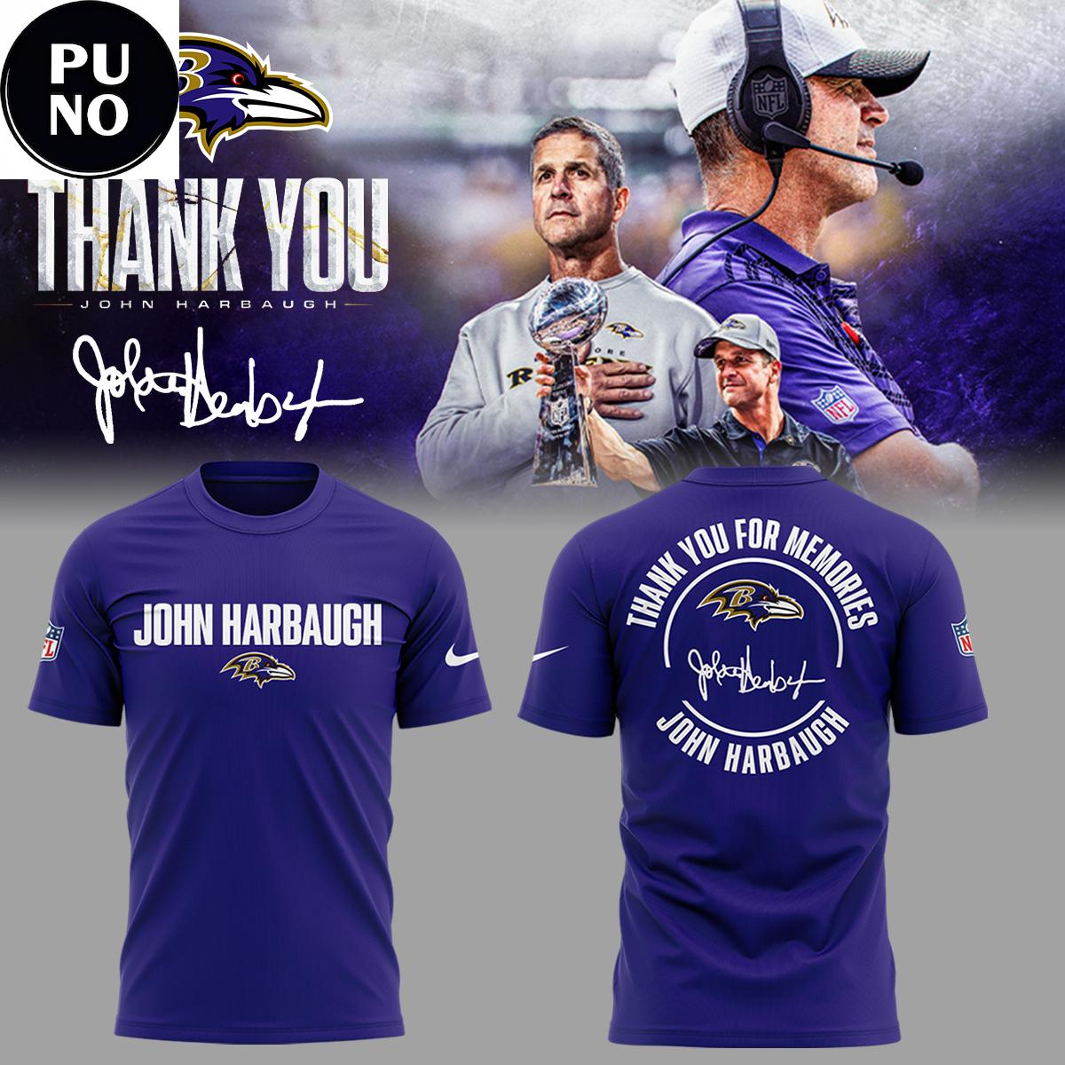 Baltimore Ravens Thank you For Memories Coach Harbaugh Hoodie T-Shirt