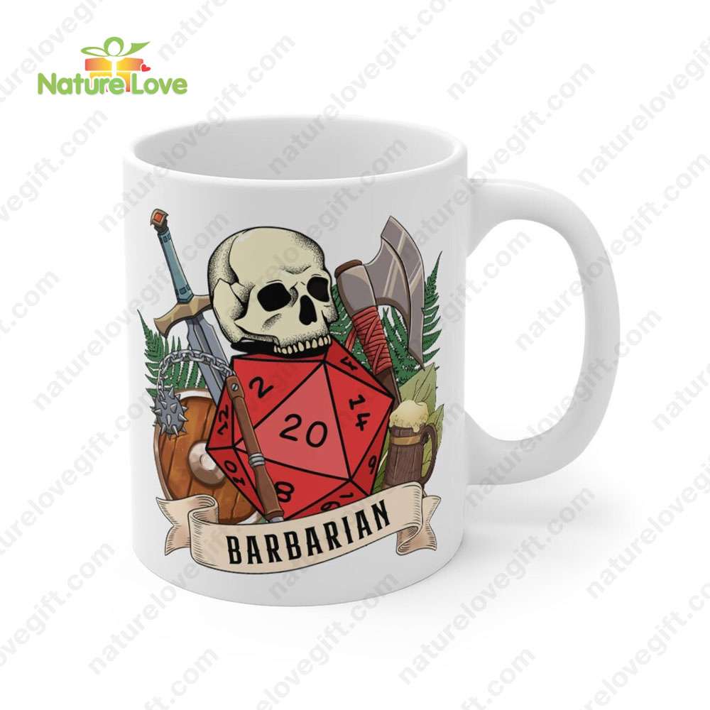 Barbarian Dice Skull Mug DnD Dungeons and Dragons Gift