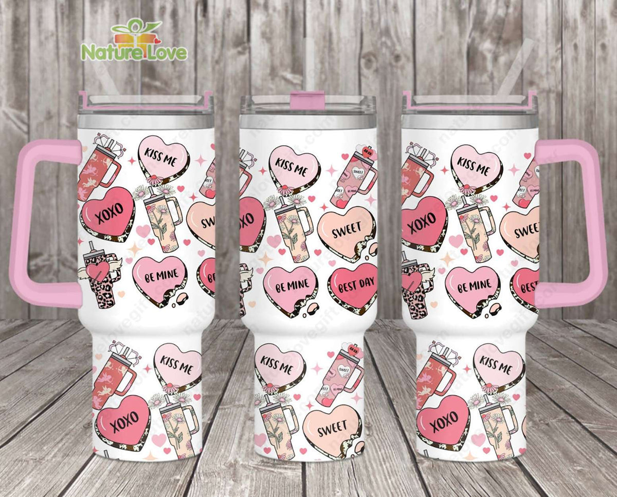 Be Mine Valentines XOXO 40oz Tumbler with Handle and Sweat Hearts