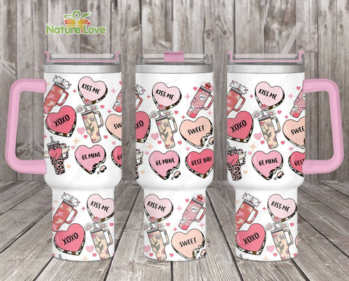 Be Mine Valentines XOXO 40oz Tumbler with Handle and Sweat Hearts
