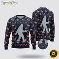 Bigfoot Reindeer And Pine Tree Motifs Blue Pattern Ugly Christmas Sweater