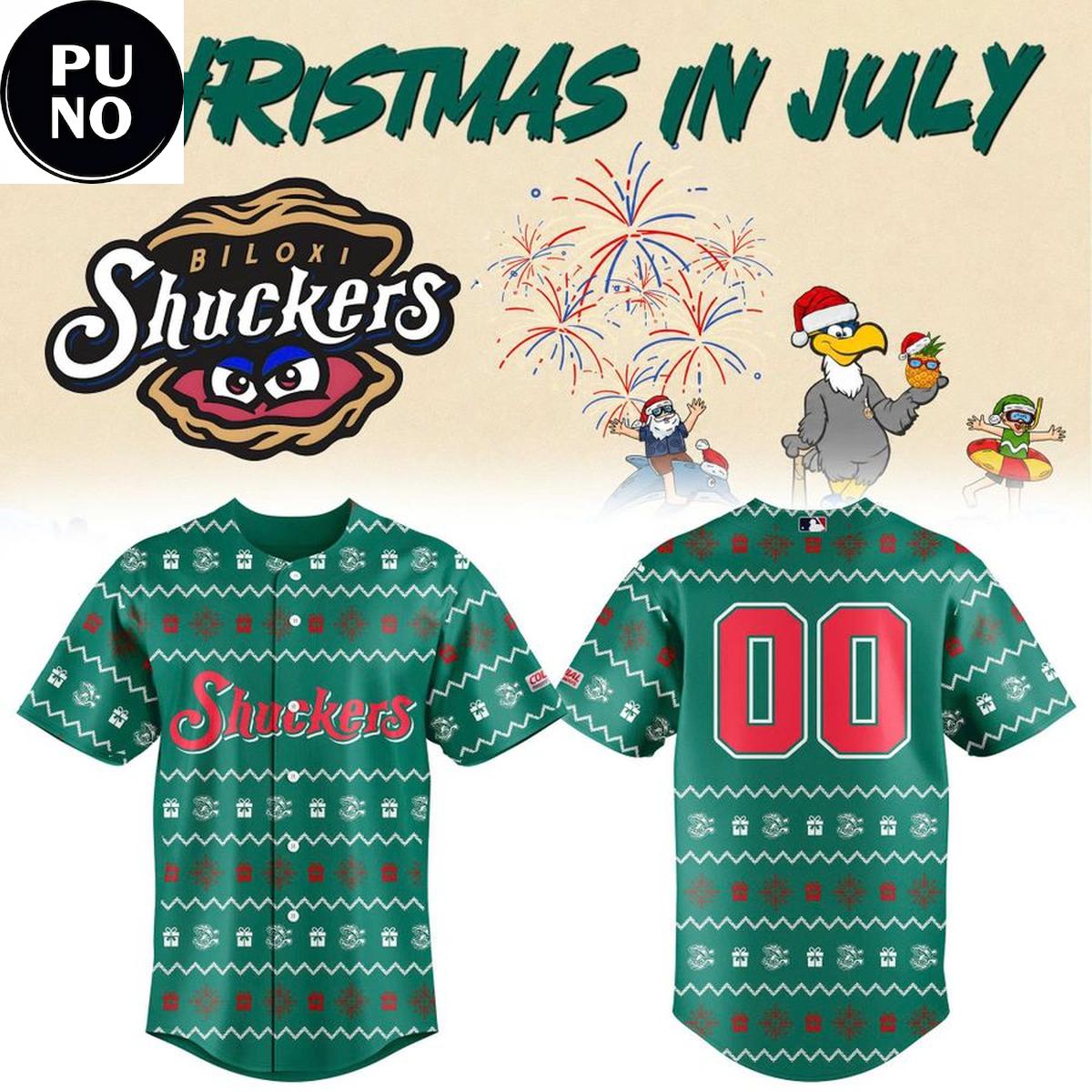 Biloxi Shuckers 2026 Christmas In July Personalized Baseball Jersey