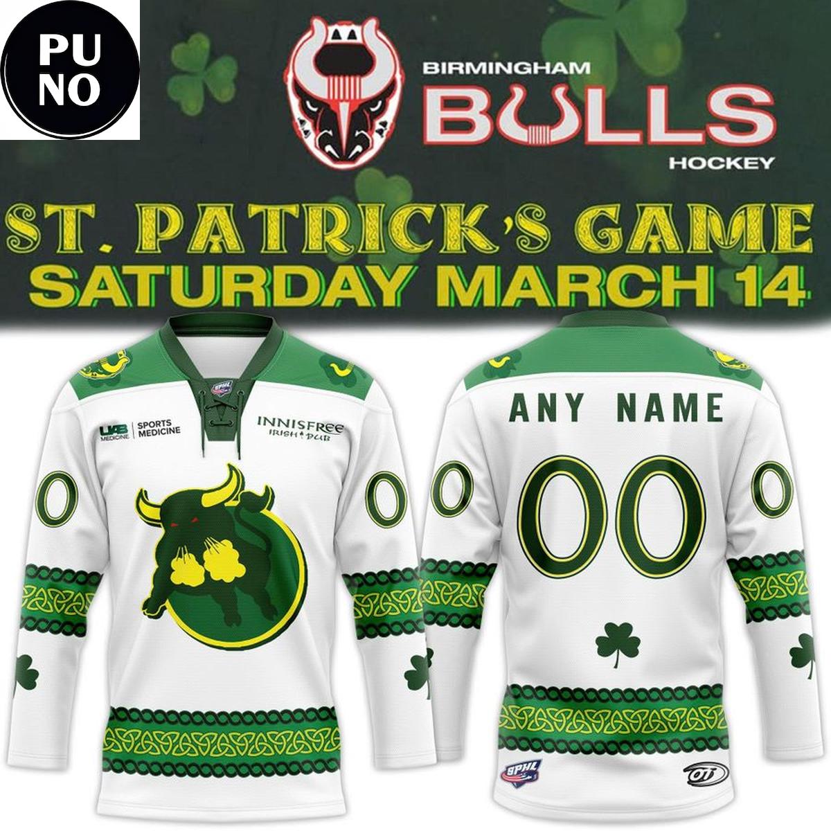 Birmingham Bulls 2026 St. Patrick’s Game Personalized Hockey Jersey