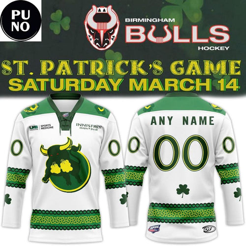 Birmingham Bulls 2026 St. Patrick’s Game Personalized Hockey Jersey