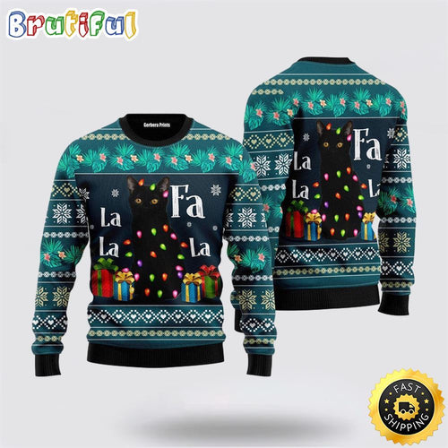 Black Cat Falalala Ugly Christmas Sweater Perfect Christmas Gift For Cat Lover