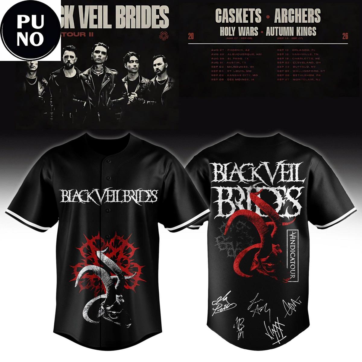 Black Veil Brides Vindicatour II Tour 2026 Signature Baseball Jersey