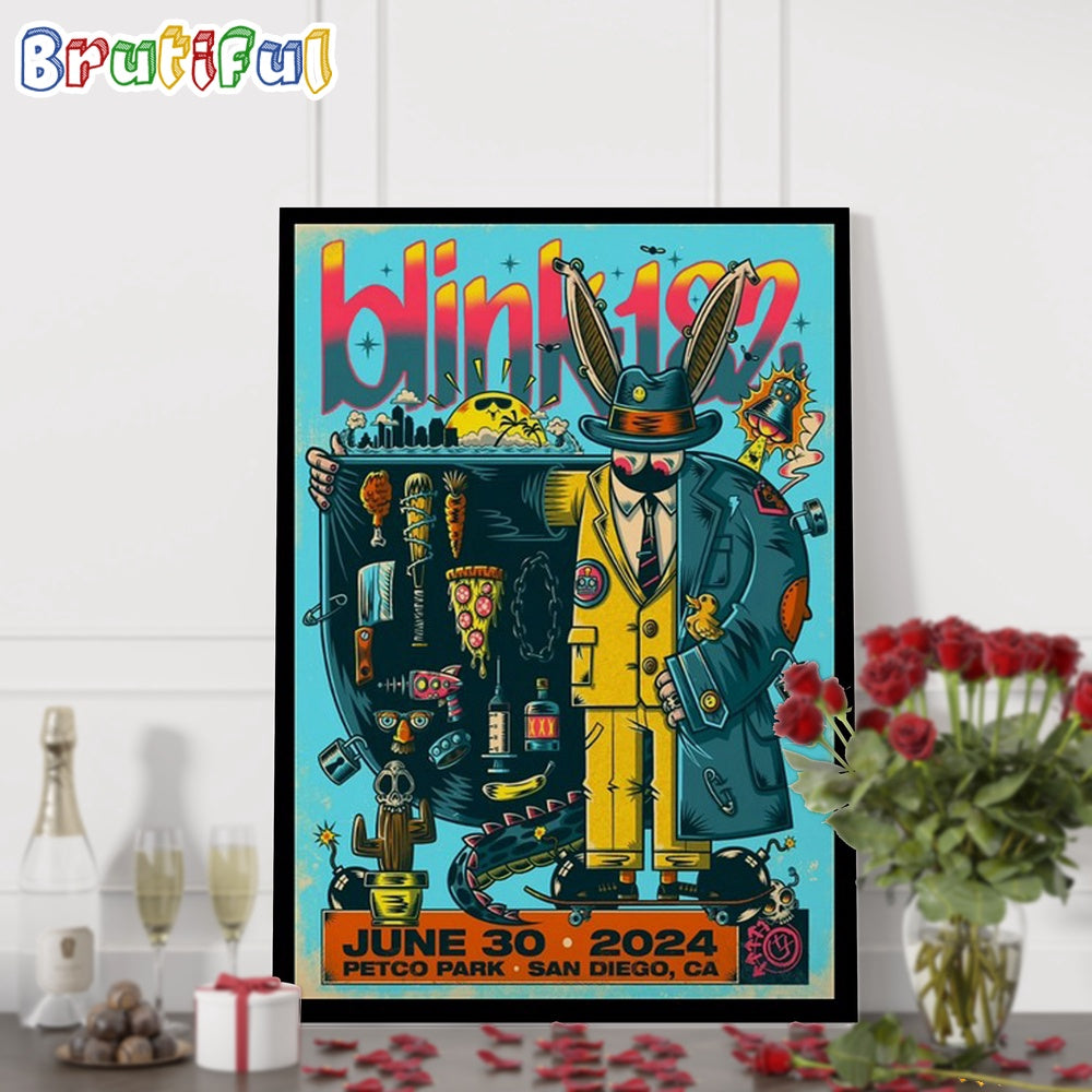 Blink-182 June 30 2024 Petco Park San Diego CA Tour Wall Art Poster Canvas