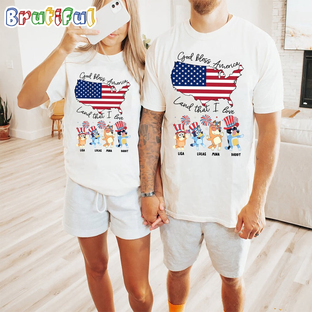 Bluey God Bless 4th Of July America Land That I love Shirt, Bluey T Shirt, Mens Bluey Shirt, Womens Bluey Shirt