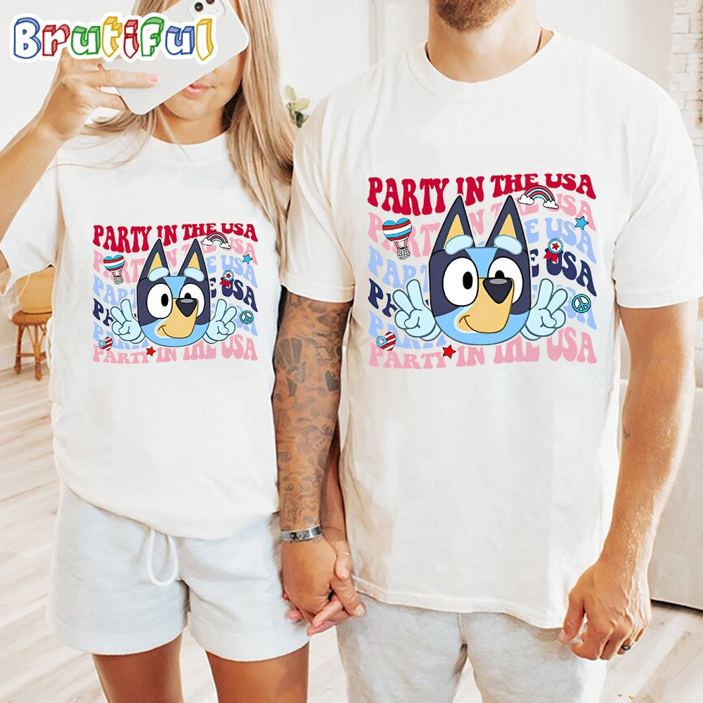 Bluey Party In the USA Independence Day 4th Of July Shirt, Bluey T Shirt, Mens Bluey Shirt, Womens Bluey Shirt