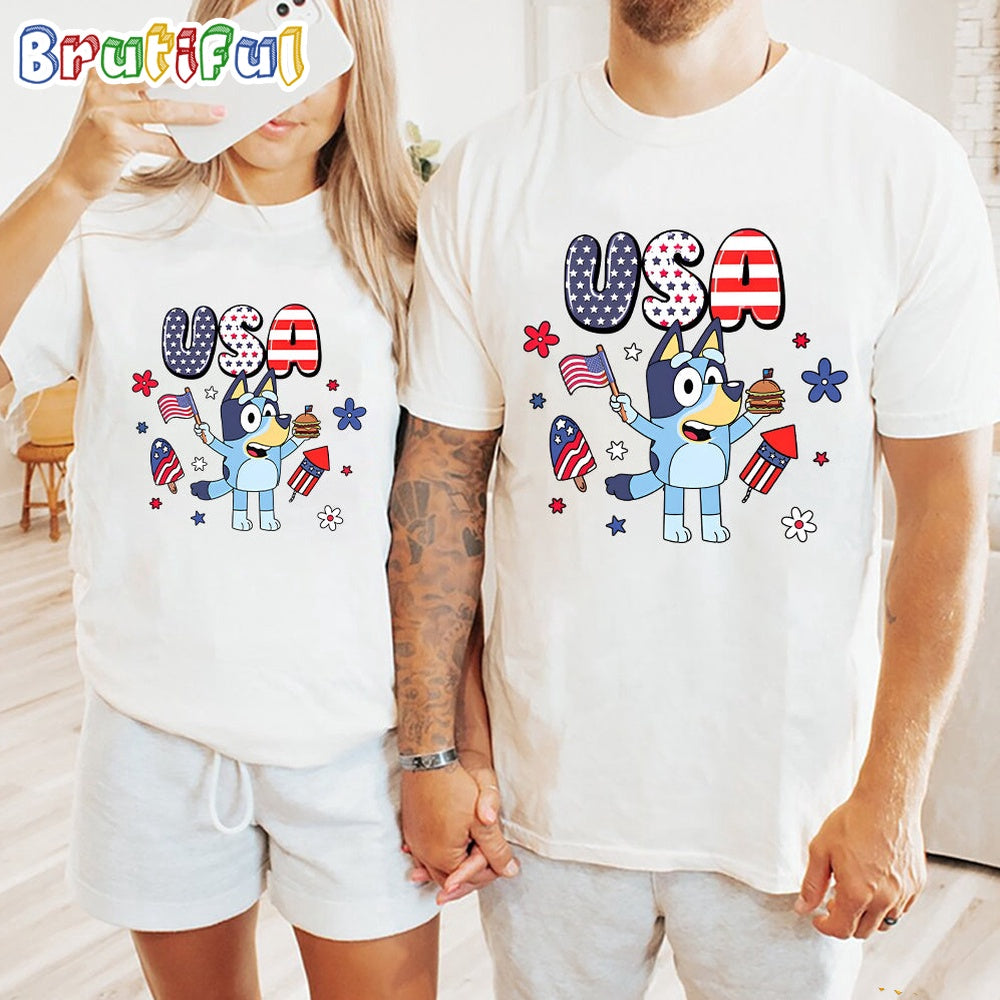 Bluey USA Flag Independence Day 4th Of July Shirt, Bluey T Shirt, Mens Bluey Shirt, Womens Bluey Shirt