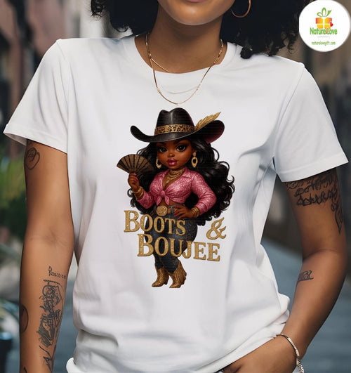 Cowgirl T-Shirt Black Boots Boujee Western Rodeo Country Tee