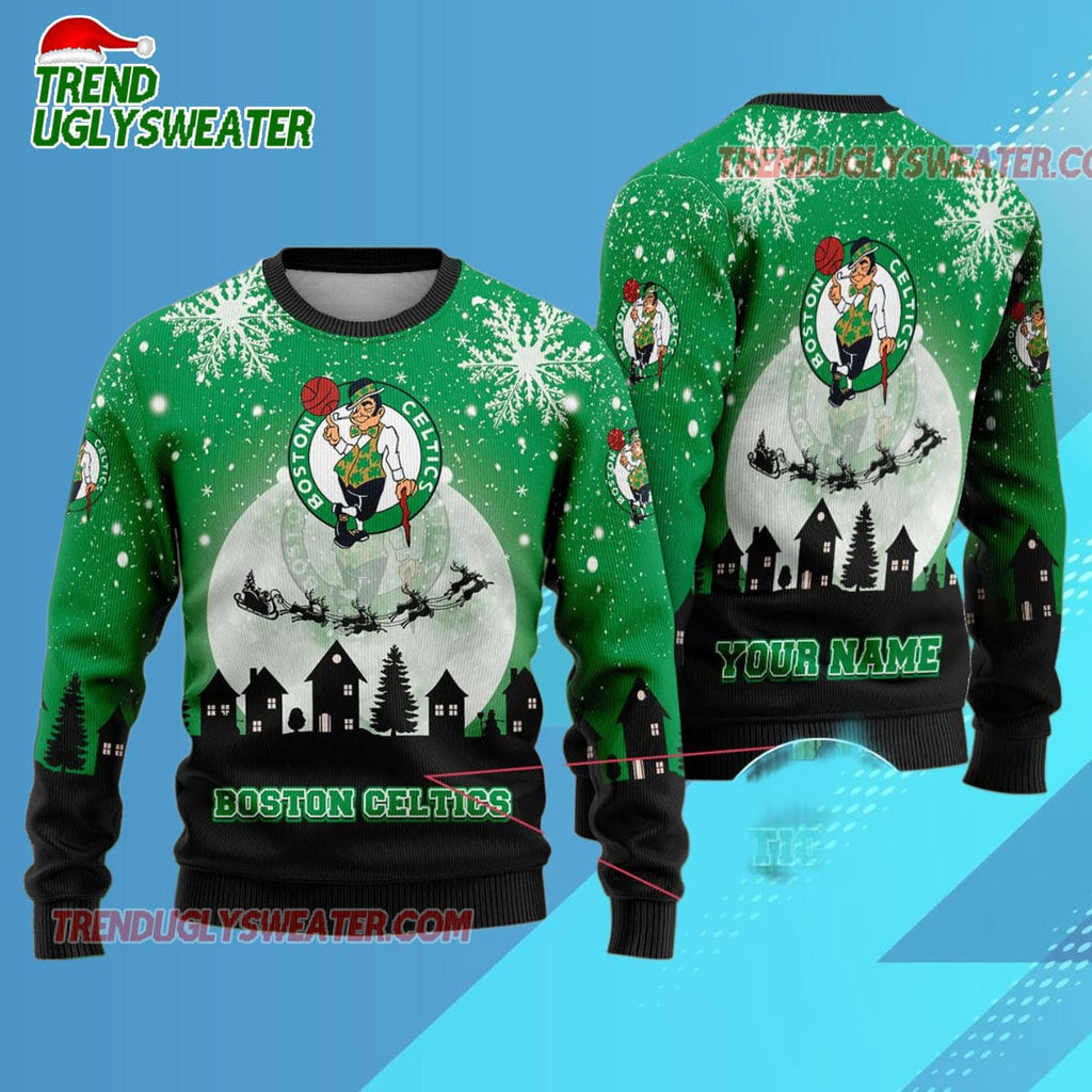 Boston Celtics Sleigh Ride Hoops Ugly Christmas Sweater
