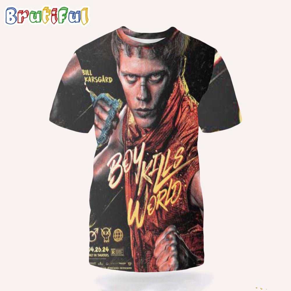 Boy Kills World Starring Bill Skarsgard And Jessica Rothe In Theaters On April 2024 3D Shirt