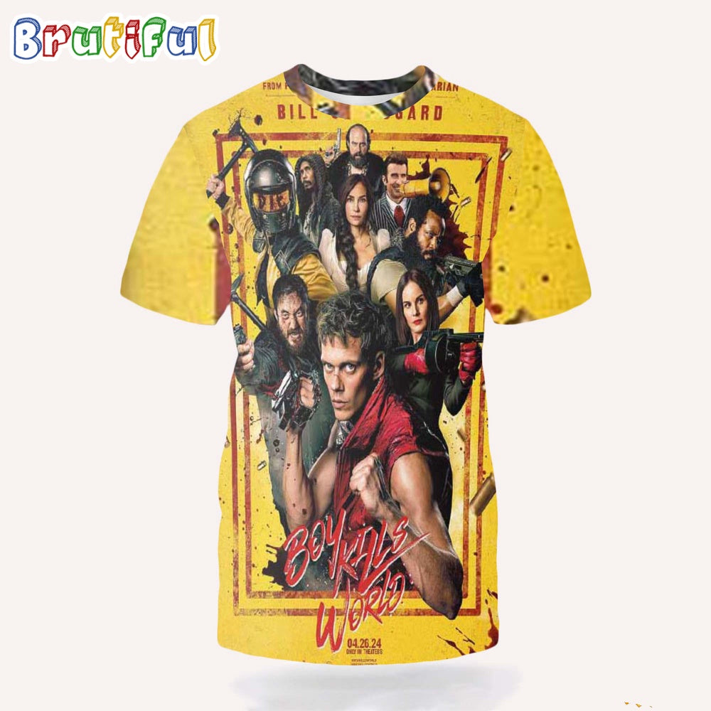 Boy Kills World Starring Bill Skarsgard And Jessica Rothe In Theaters On April 26 2024 3D Shirt