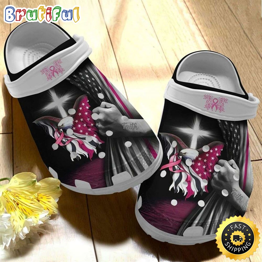 Breast Cancer Awareness Eagle USA Flag Clog Shoes