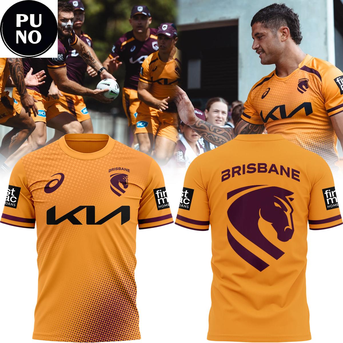Brisbane Broncos 2026 Mens Yellow Training Replica Hoodie T-Shirt