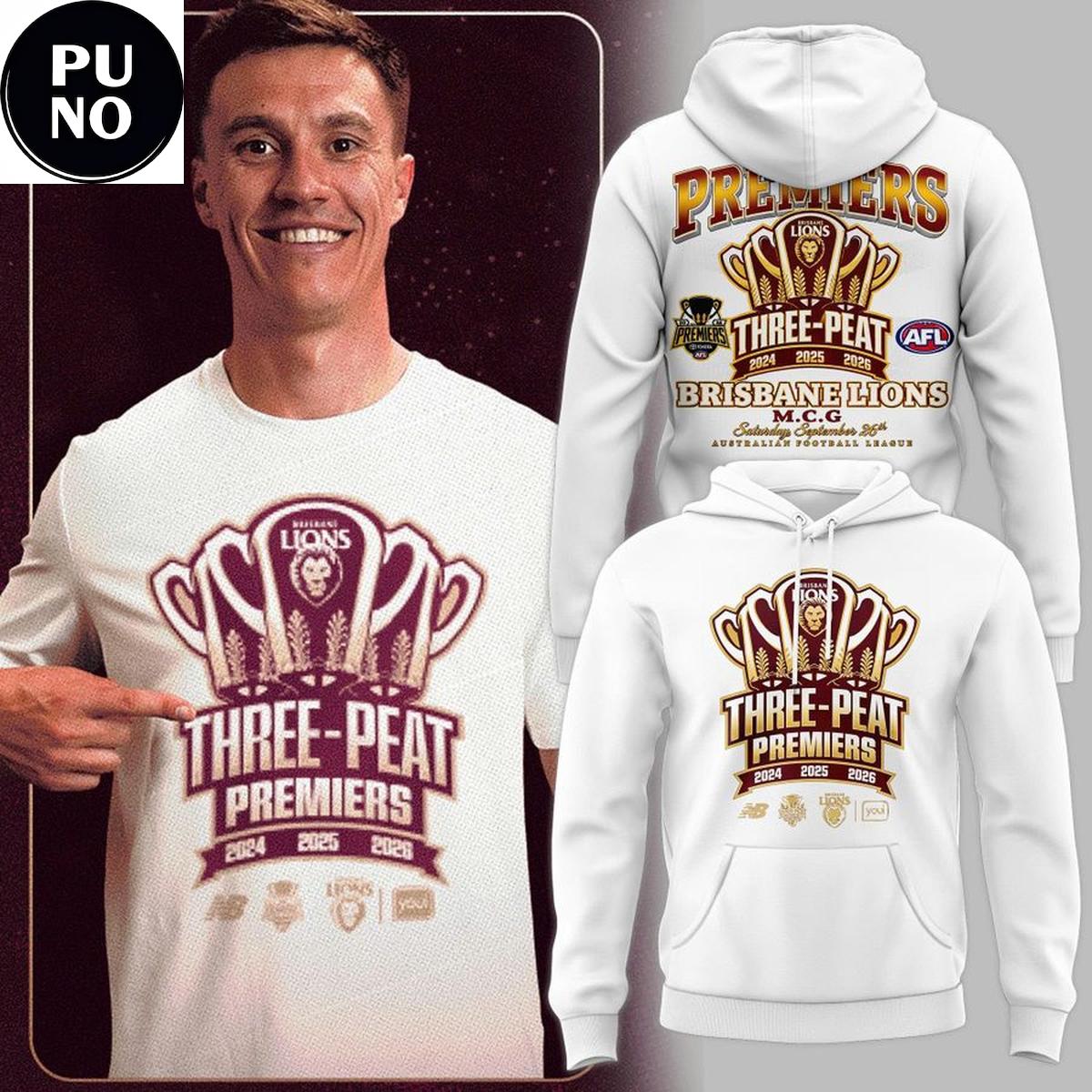 Brisbane Lions 2026 Three-Peat Premiers Champions Hoodie T-Shirt