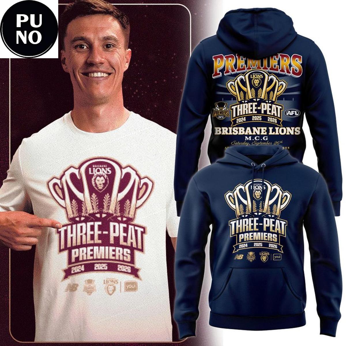 Brisbane Lions 2026 Three-Peat Premiers Champions Hoodie T-Shirt