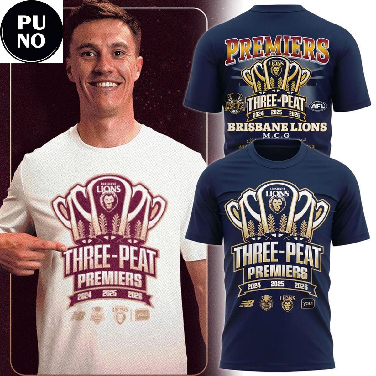 Brisbane Lions 2026 Three-Peat Premiers Champions Hoodie T-Shirt