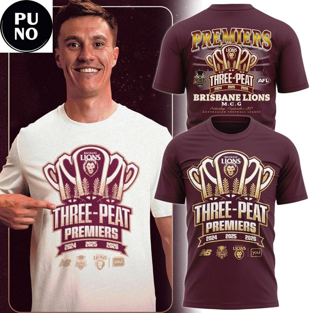 Brisbane Lions 2026 Three-Peat Premiers Champions Hoodie T-Shirt