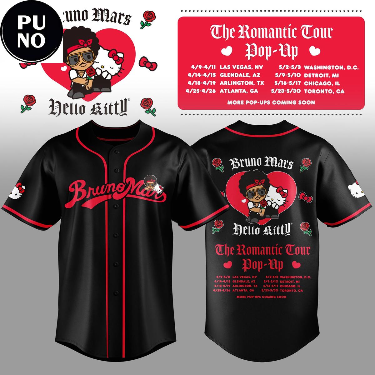 Bruno Mars x Hello Kitty The Romantic Tour Pop-Up 2026 Baseball Jersey