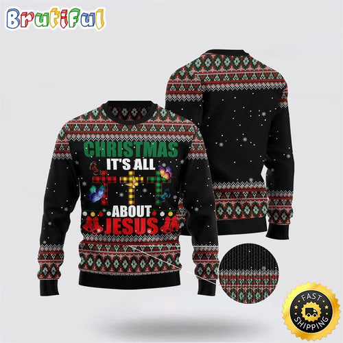 Butterfly All About Jesus Ugly Christmas Sweater Gifts For Christian Families