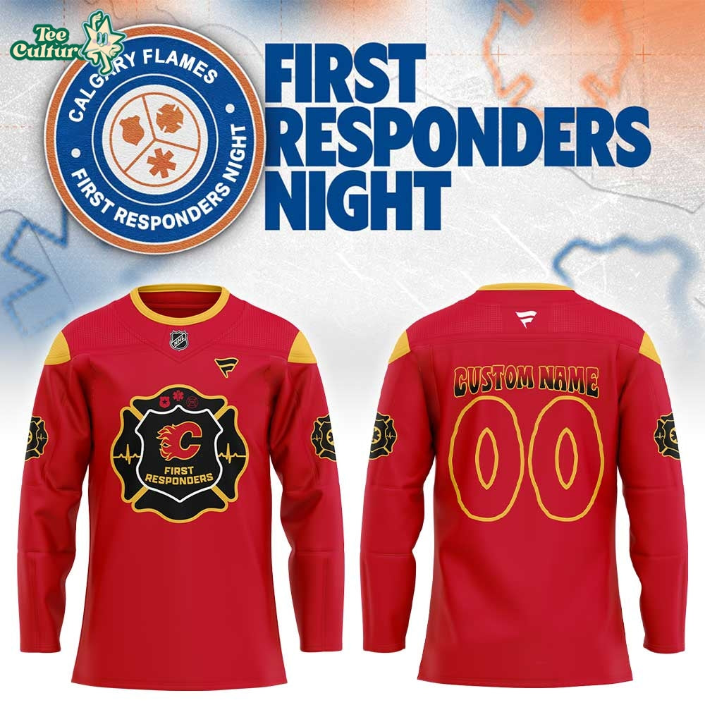 Calgary Flames First Responders Night 2026 Red Hockey Jersey Custom Name, Number