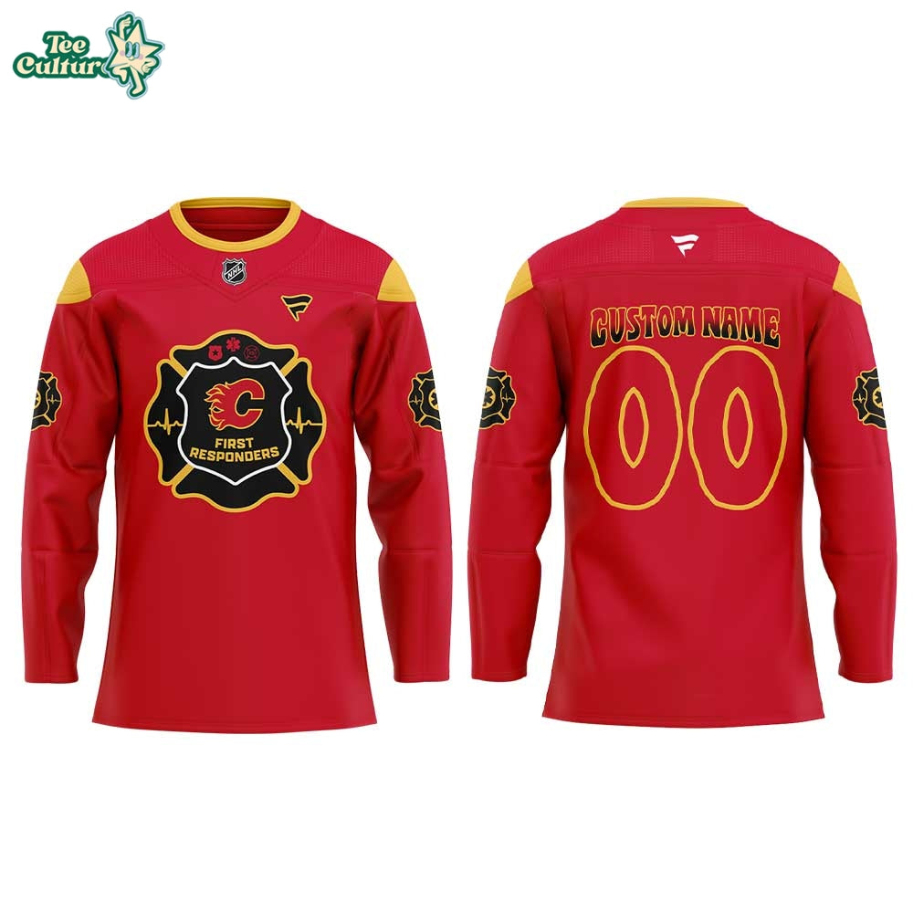 Calgary Flames First Responders Night 2026 Red Hockey Jersey Custom Name, Number