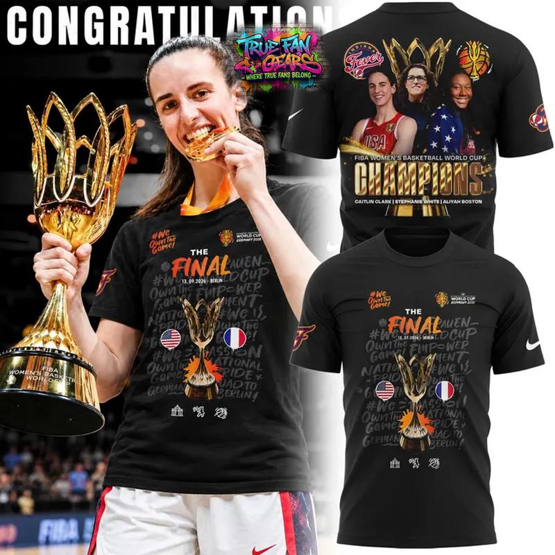 Caitlin Clark x Stephanie White x Aliyah Boston Team USA FIBA Women’s Basketball World Cup 2026 Champions Tee Shirt