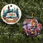 Custom Photo RV Travel Trailer Camping - Personalized Circle Ceramic Ornament - Christmas Gift for Camping Lovers