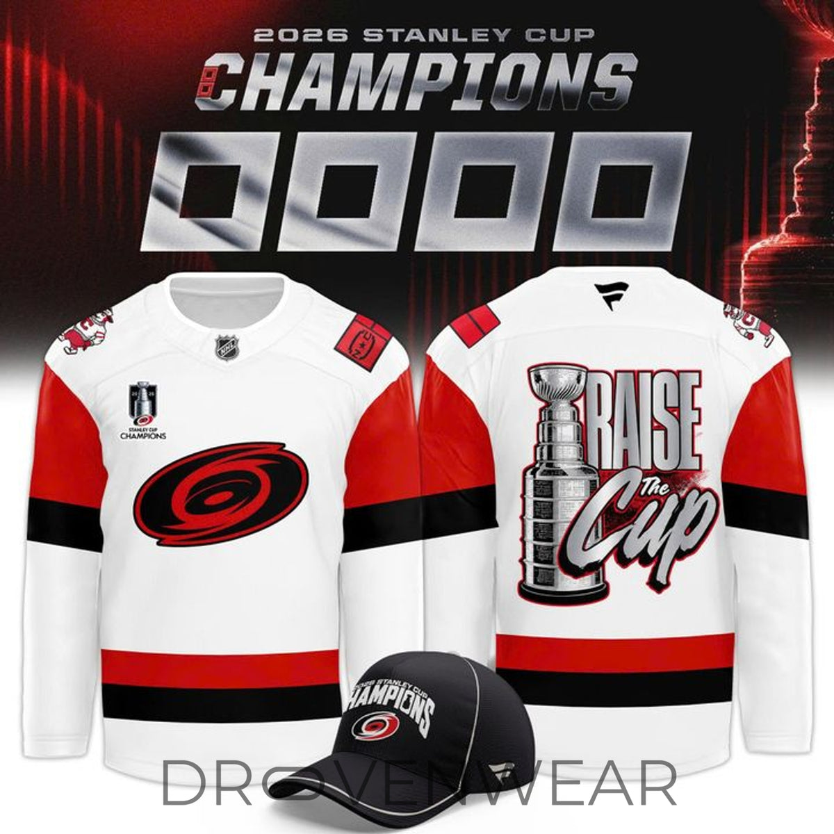 Carolina Hurricanes Raise The Cup 2026 Champions White Hockey Jersey