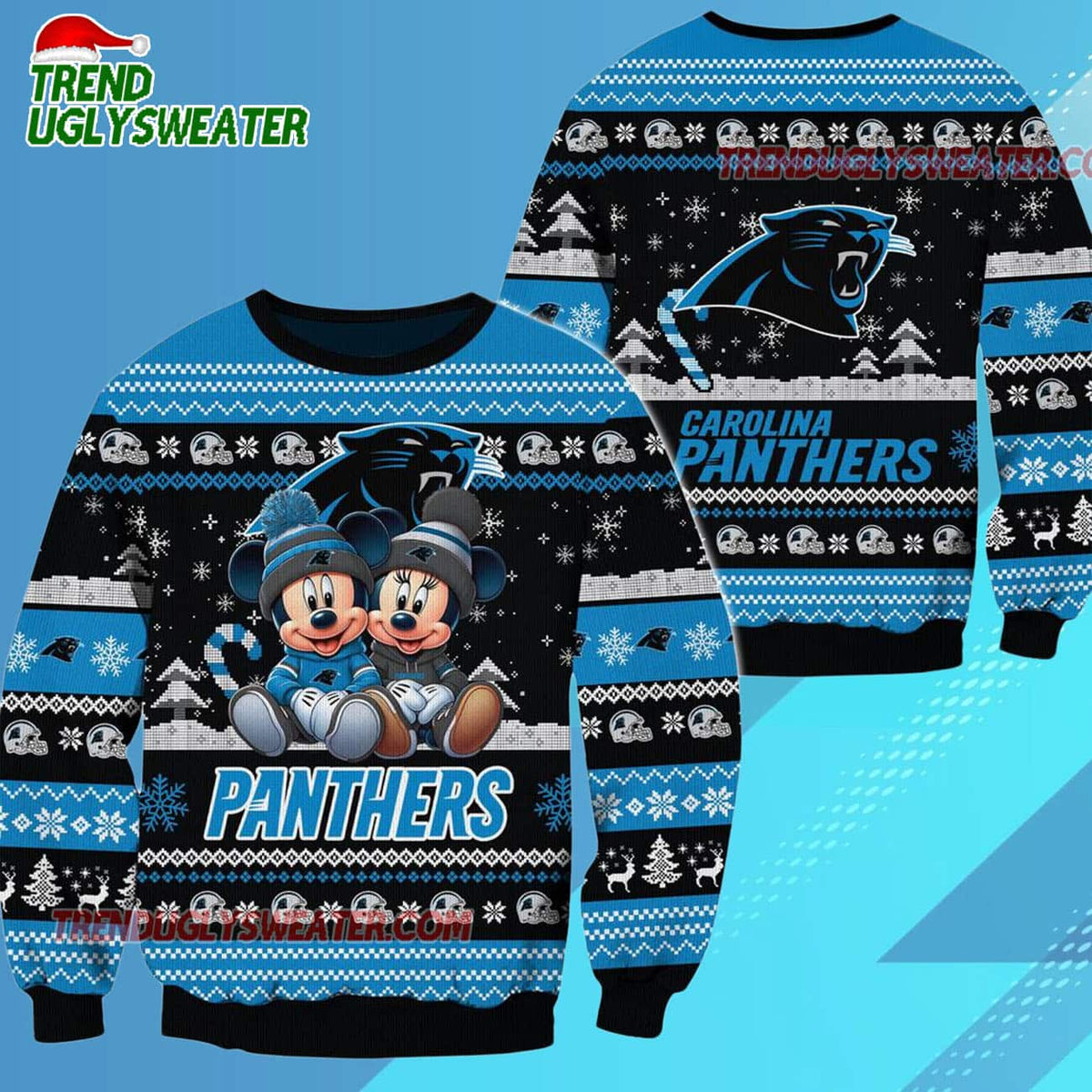 Carolina Panthers NFL Mickey Minnie Ugly Christmas Sweater