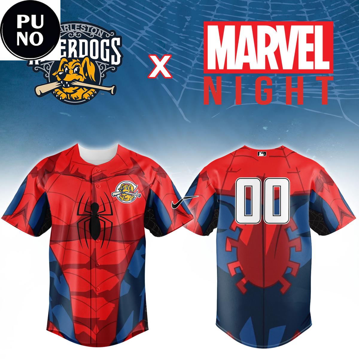 Charleston RiverDogs Marvel Night 2026 Spider-Man Personalized Baseball Jersey
