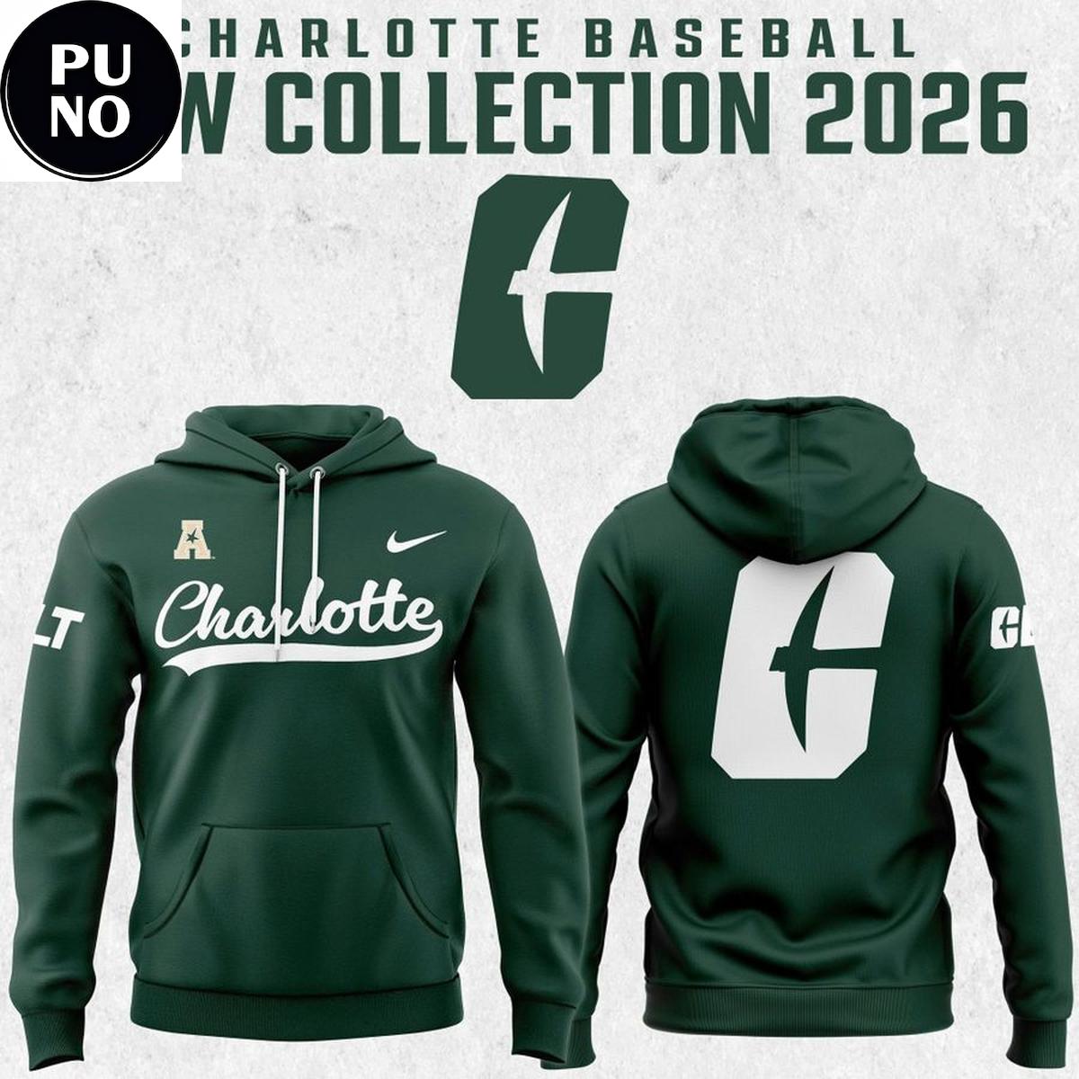 Charlotte 49ers Baseball New Look 2026 Green Hoodie T-Shirt