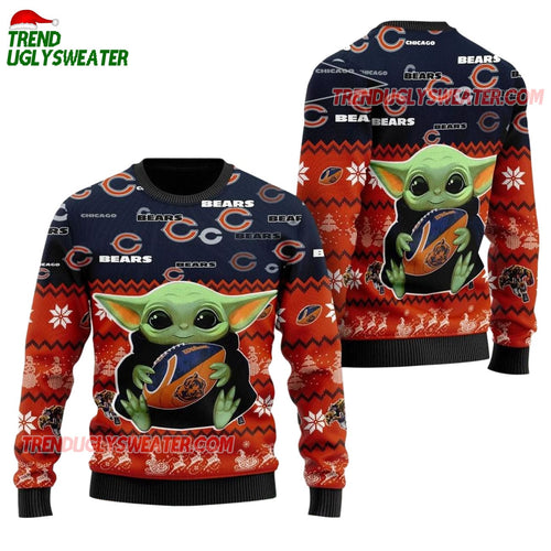 Chicago Bears Baby Yoda Hug The Ball Christmas Ugly Sweater
