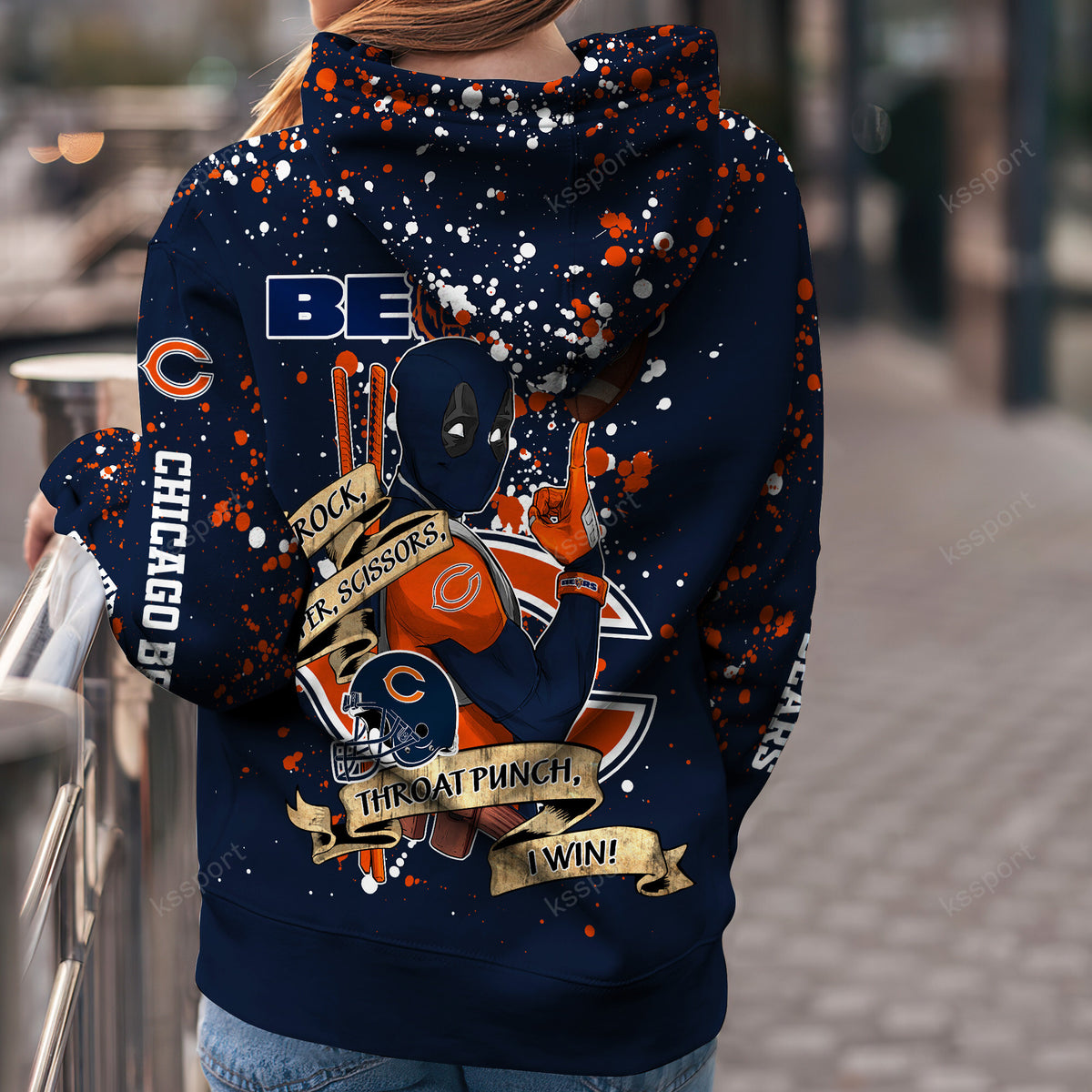 Custom NFL Chicago Bears Hoodie Leggings Rock Paper Scissors Throat Punch I Win Hoodie