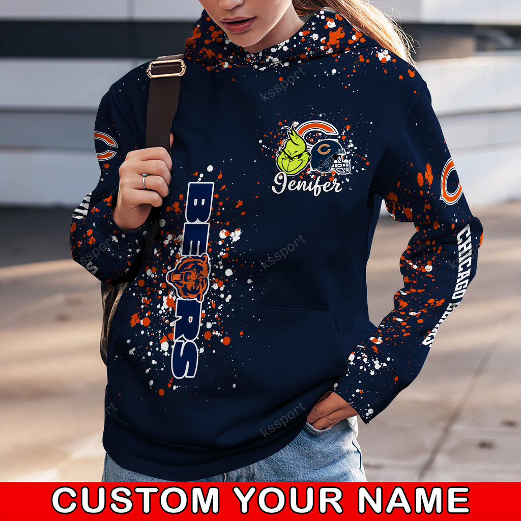 Custom NFL Chicago Bears Hoodie Leggings The Grinch Hoodie Rock Paper Scissors Throat Punch I Win