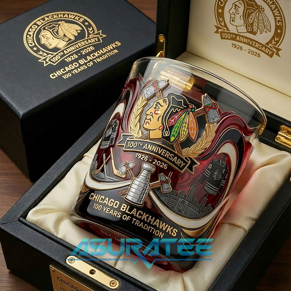 Chicago Blackhawks 100th Anniversary Commemorative Whiskey Glass