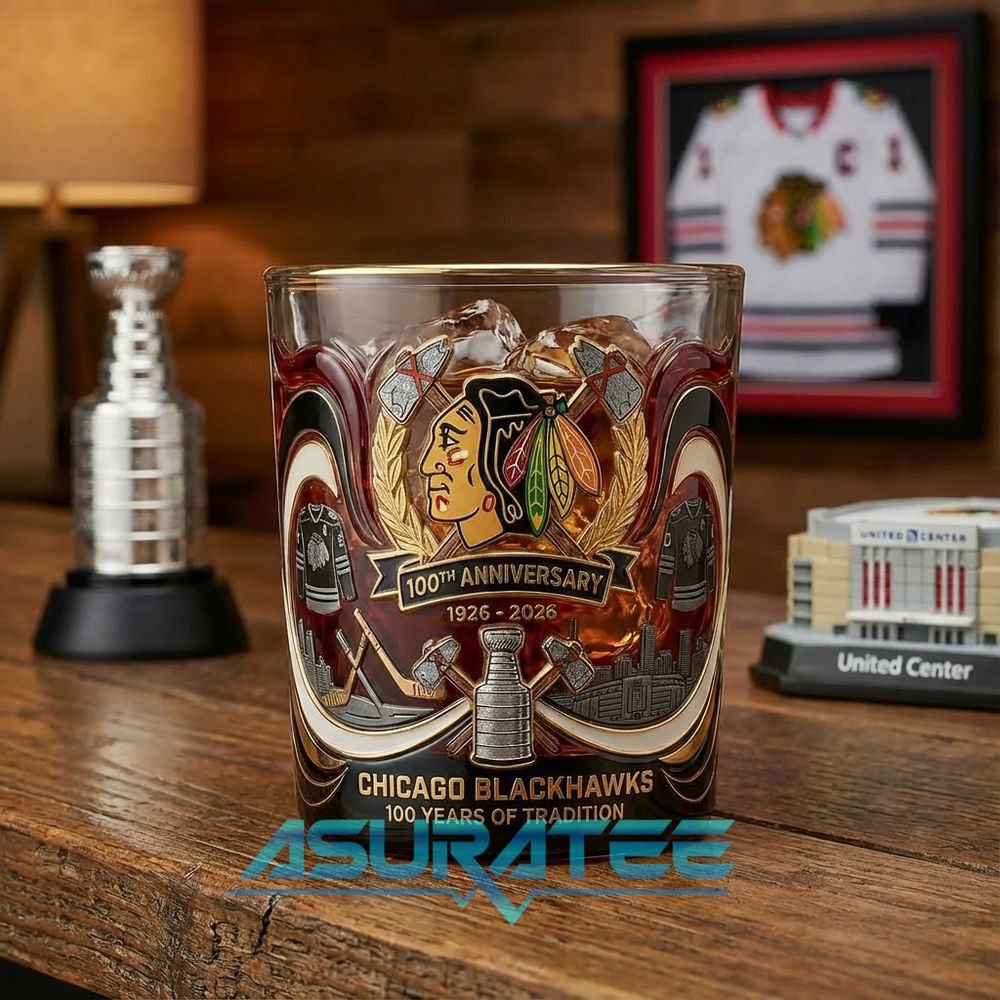 Chicago Blackhawks 100th Anniversary Commemorative Whiskey Glass