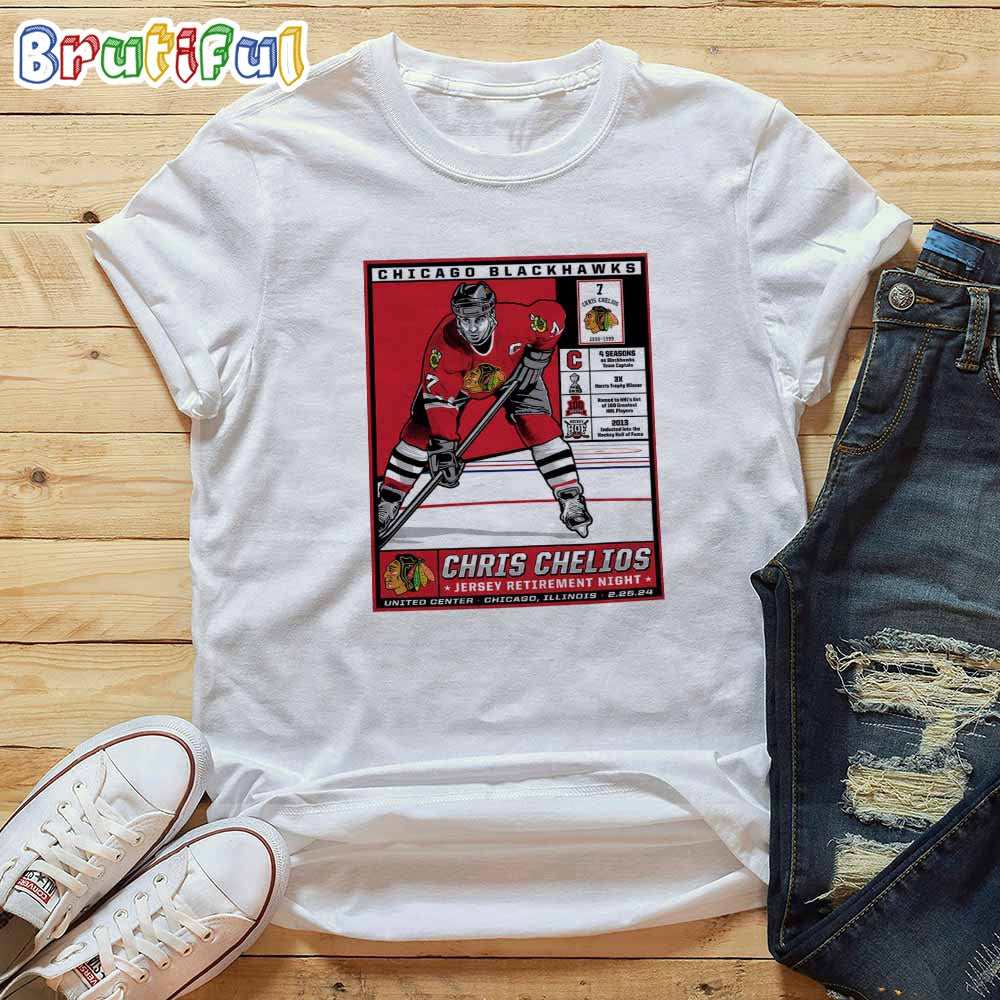 Chicago Blackhawks Chris Chelios Jersey Retirement Night United Center Chicago IL 2.25.24 T-Shirt