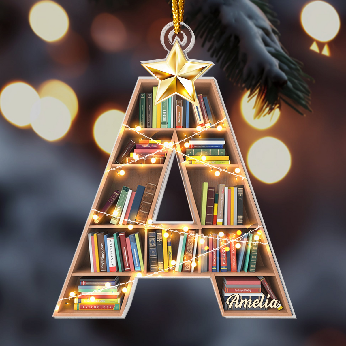 Christmas Booklovers Ornaments Custom Letter Name - Personalized Custom Shaped Acrylic Ornament - Christmas Gift For Book Lovers, Librarian