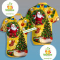 Christmas Wreath Bell Santa Claus Xmas Tree Yellow Hawaiian Shirt Print