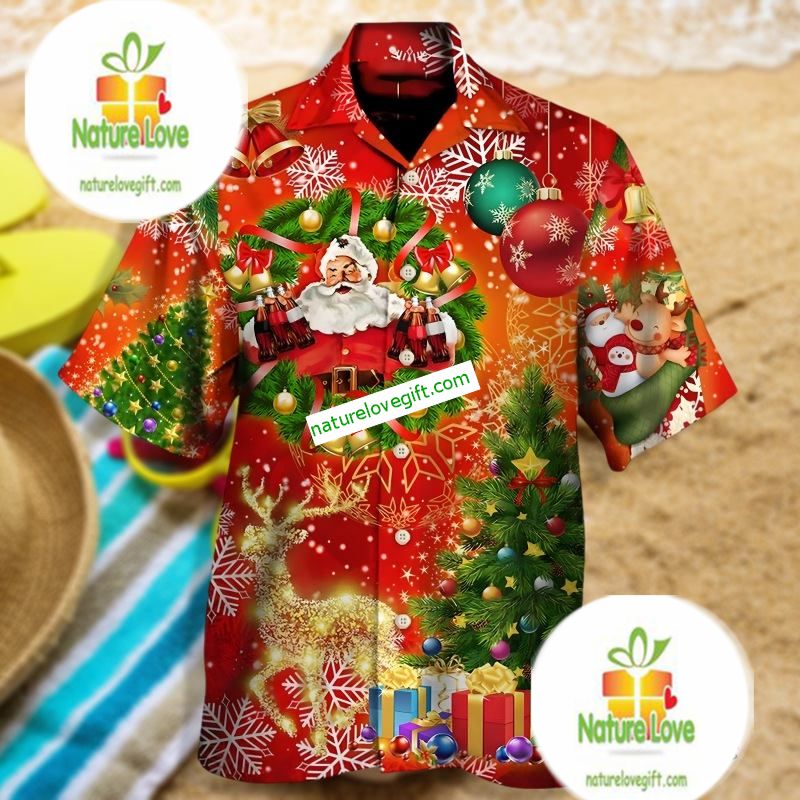Christmas Wreath Santa Claus Red Hawaiian Outfit Male