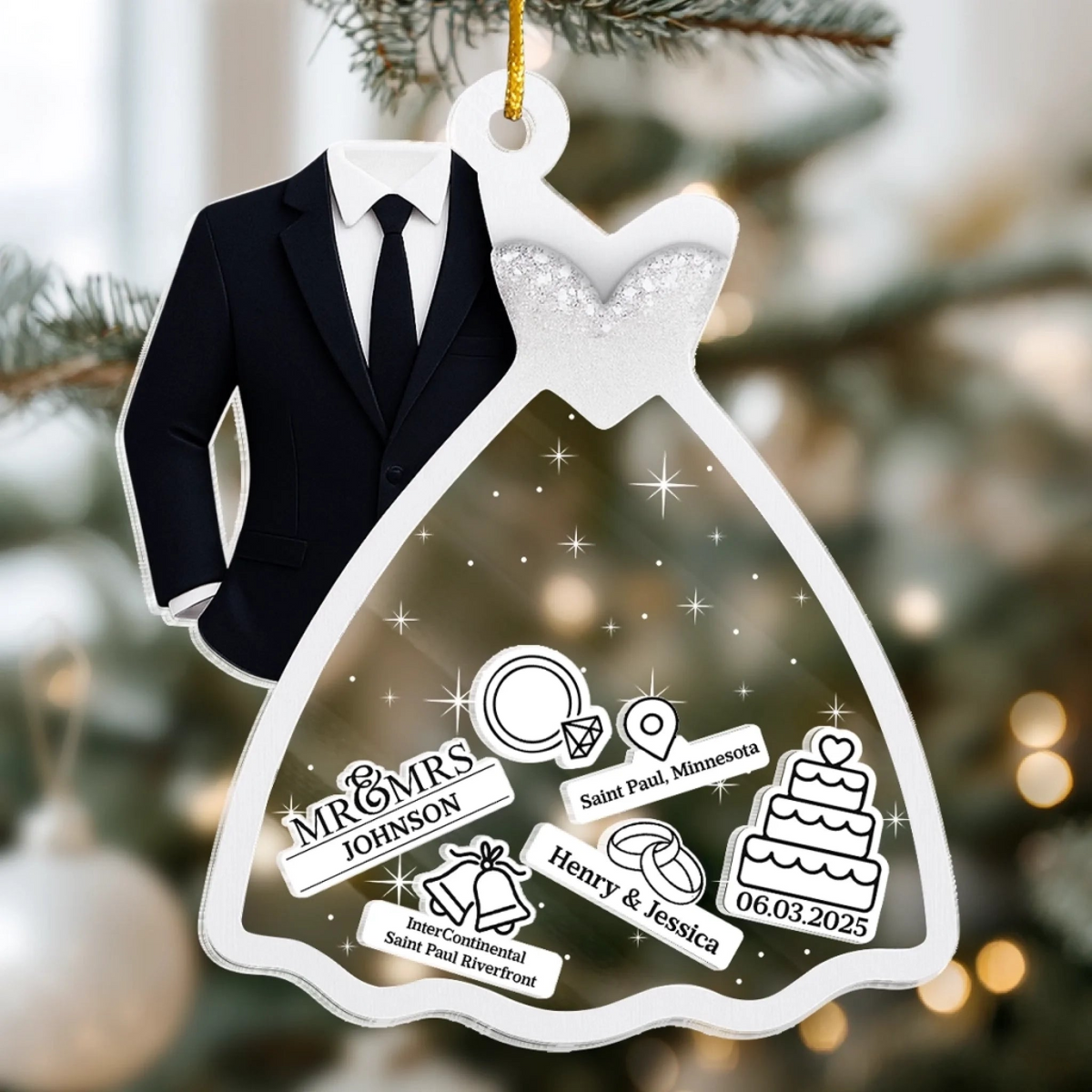 Making Memories Together Christmas Wedding - Custom 3 Layers Shaker Ornament - Christmas Gift for Her/Him, Husband/Wife, Couples
