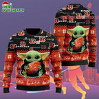 Cincinnati Bengals Baby Yoda Hug The Ball Christmas Ugly Sweater