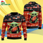 Cincinnati Bengals Baby Yoda Hug The Ball Christmas Ugly Sweater