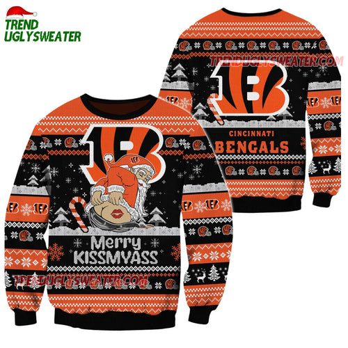 Cincinnati Bengals Merrykissmyass Funny Santa Claus Christmas Ugly Sweater