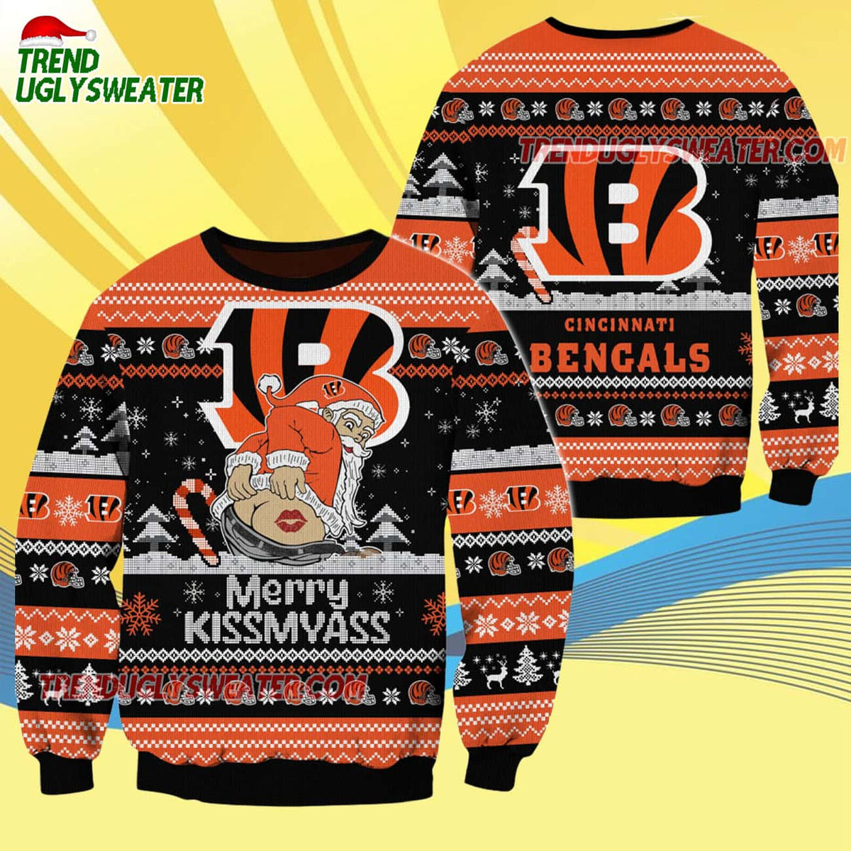 Cincinnati Bengals Merrykissmyass Funny Santa Claus Christmas Ugly Sweater