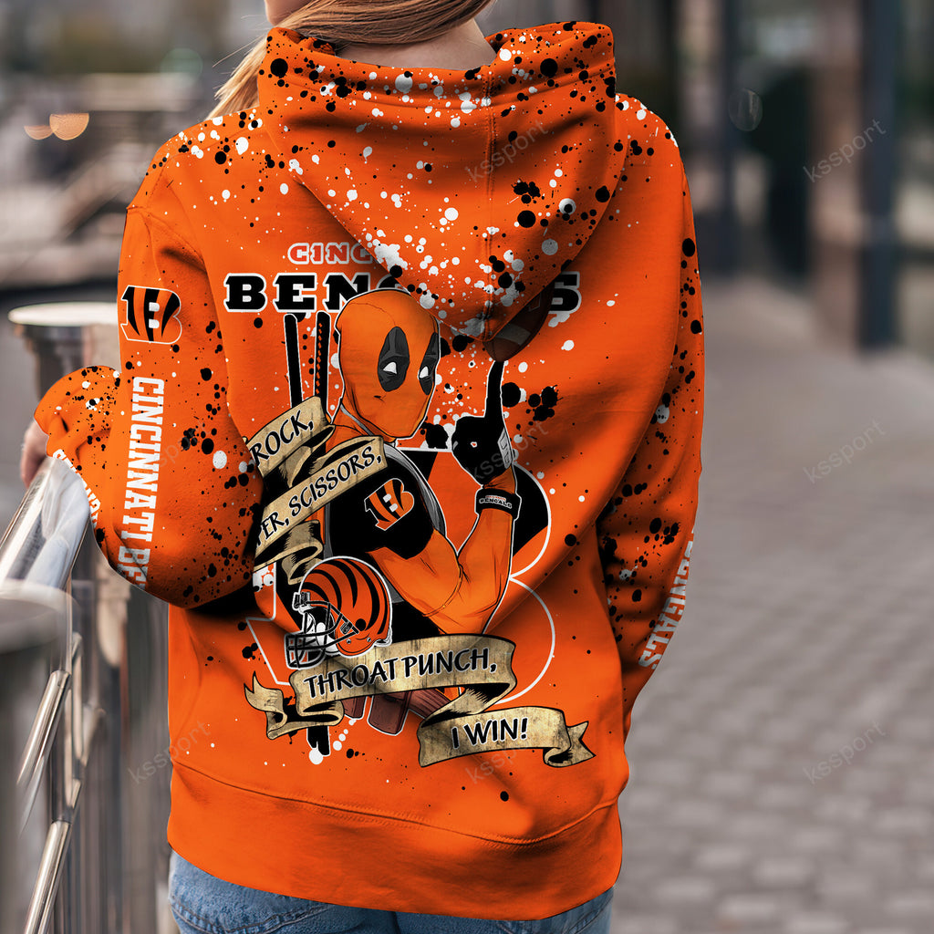 Custom NFL Cincinnati Bengals Hoodie Leggings Rock Paper Scissors Throat Punch I Win Hoodie