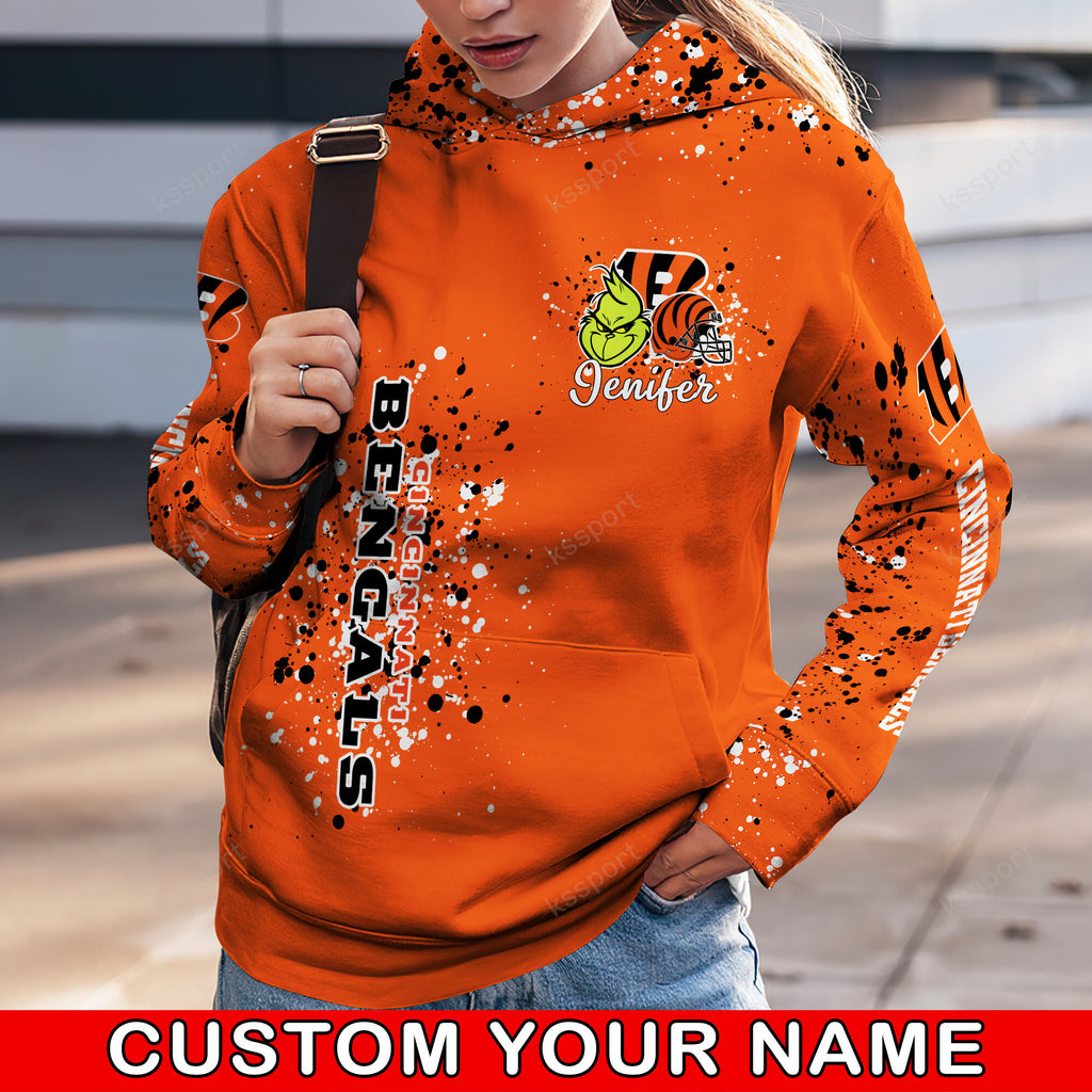 Custom NFL Cincinnati Bengals Hoodie Leggings The Grinch Hoodie Rock Paper Scissors Throat Punch I Win